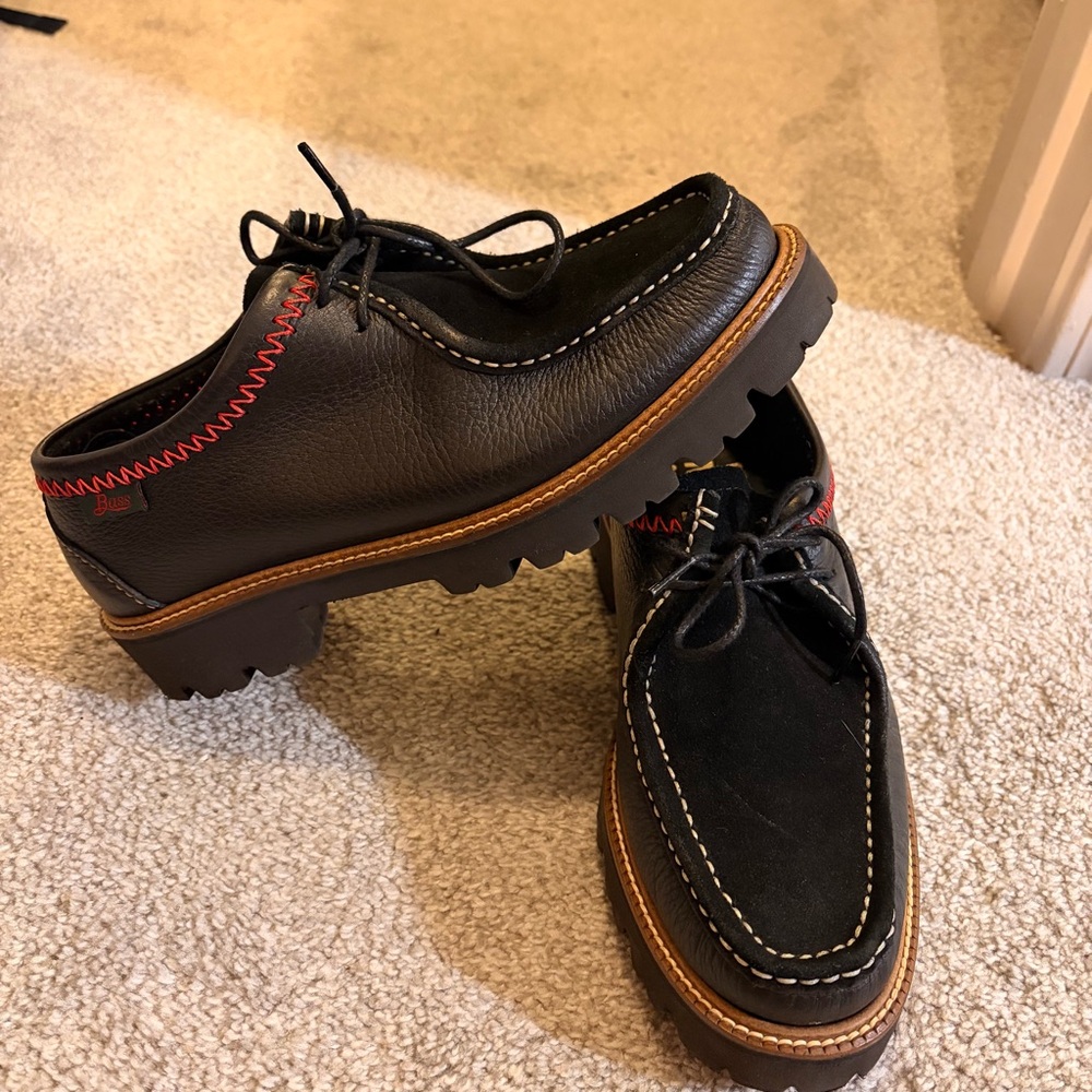 Black Leather G.H. Bass Shoes with Red Stitching